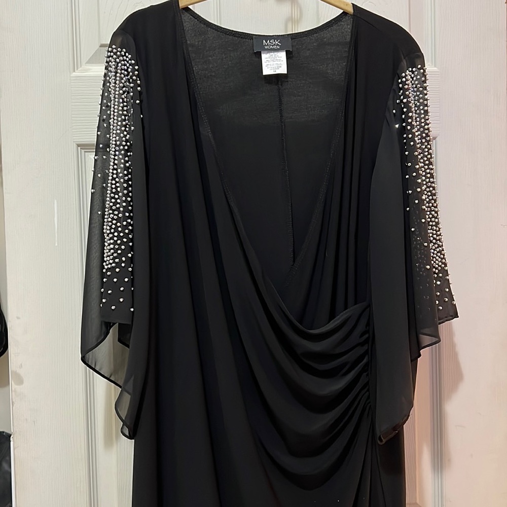 Black MSK silver beaded split sleeve dress